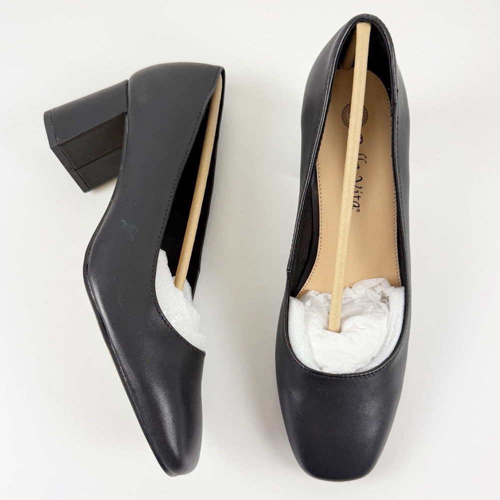 Bella Vita Jillian Block Heel Square Toe Pumps Womens 8.5M Black Leather NEW